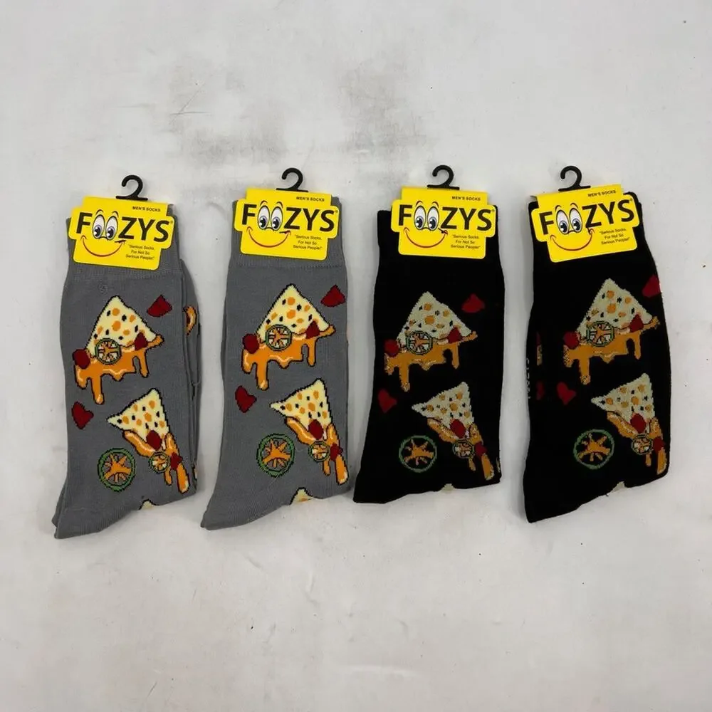 Foozys Socks Mens 6-12 Nachos Cheese Print Novelty Stretch Soft Crew Lot 4 Pairs